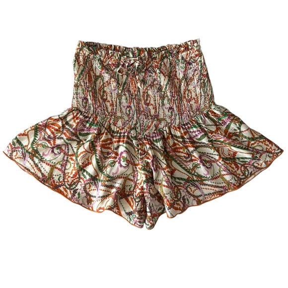Zara Satin Effect Printed Set Ecru Orange XS Culottes Johnny Collar Crop - Picture 2 of 15